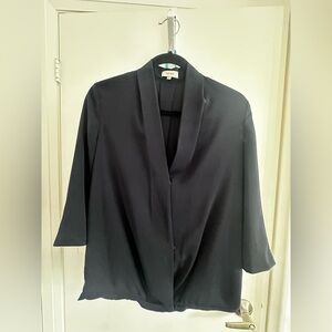 REISS Navy Blue V-Neck Drape Blouse
